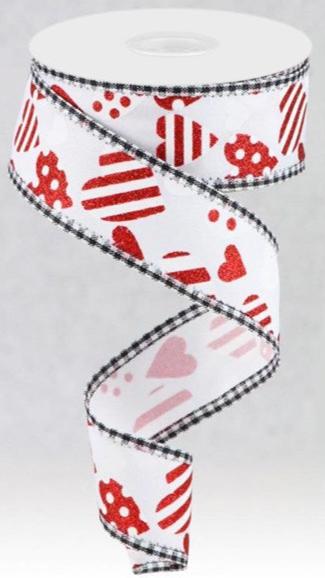 1.5" Valentine Hearts/Gingham Ribbon (100 Feet)