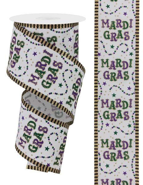 2.5" Mardi Gras Beads/Stripe Ribbon (10 Yards)