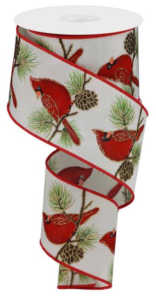 2.5" Cardinal On Branch Ribbon (10 Yards)