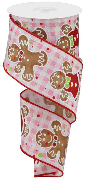 2.5" Gingerbread/Gingham Check Ribbon: Pink (10 Yards)