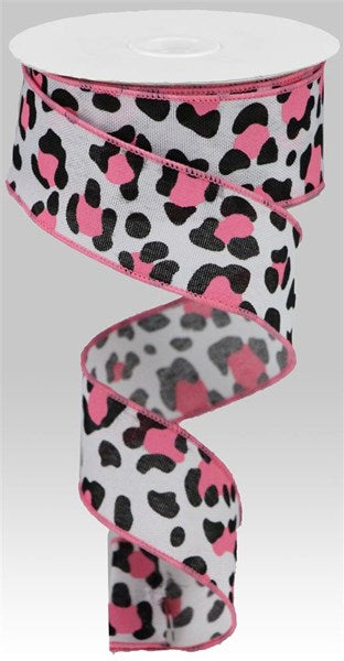 Leopard Print Ribbon: White, Black & Pink (10 Yards)