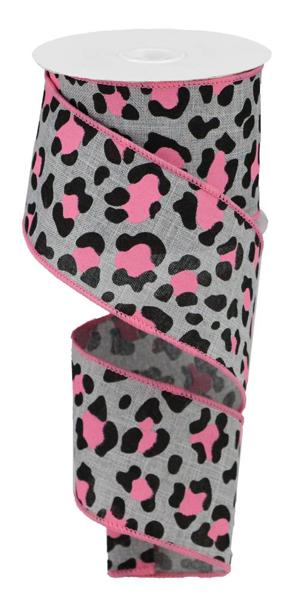 2.5" Leopard Print Ribbon: Grey, Black & Pink (10 Yards)