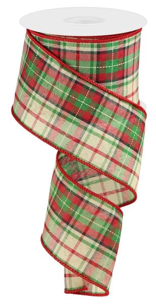 2.5" x 10yds Woven Plaid Ribbon Red/Crm/Grn/Blk
