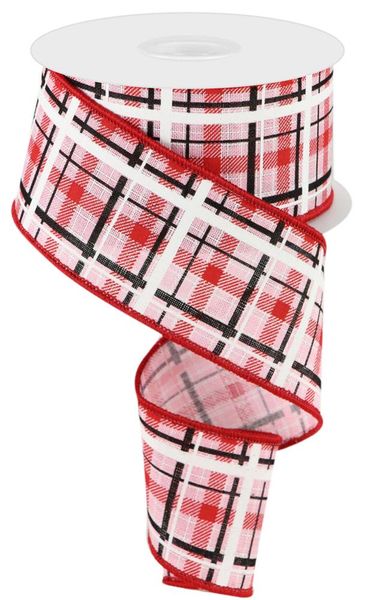 2.5" x 10 yds Printed Plaid/Check Royal Pink/Black/Red/White