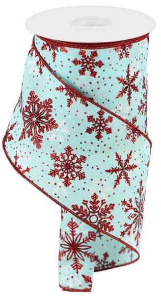4" Multi Snowflakes Ribbon: Ice Blue & Red