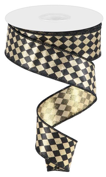 Harlequin Metallic Ribbon: Black & Gold (10 Yards)