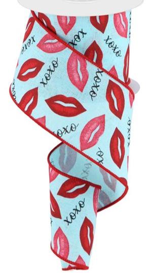 2.5" Lips XOXO on Royal Ribbon: Ice Blue (10 Yards)