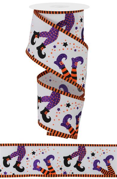2.5" Witch Legs On Diagonal/Stripe Ribbon - 10 Yards