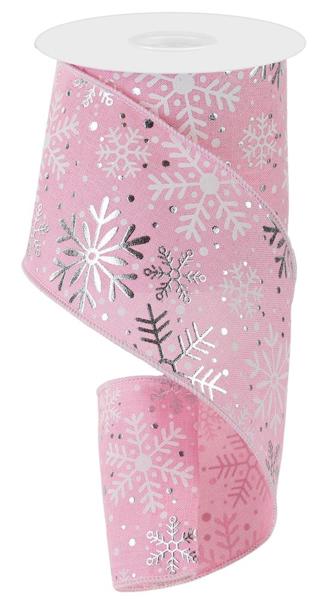 4" Multi Snowflakes Ribbon: Light Pink & Silver (10 Yards)