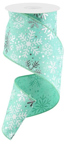 4" Multi Snowflakes Ribbon: Dark Mint & Silver (10 Yards)