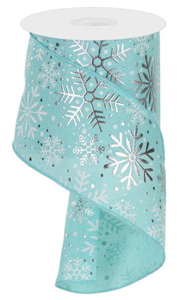 4" Multi Snowflakes Ribbon: Ice Blue & Silver (10 Yards)