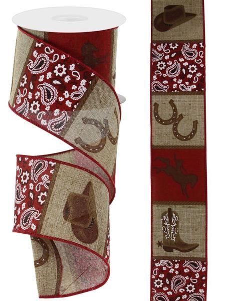 2.5" Cowboy Diagonal Weave Ribbon: Red (10 Yards)