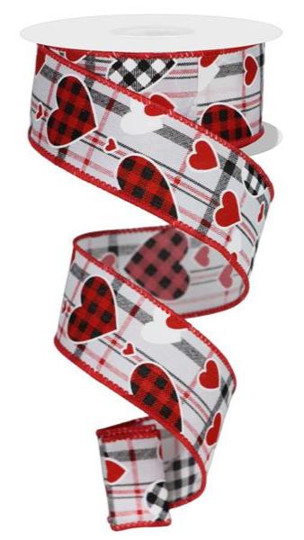 Check Heart/Plaid Heart /Stripe Ribbon (10 Yards)