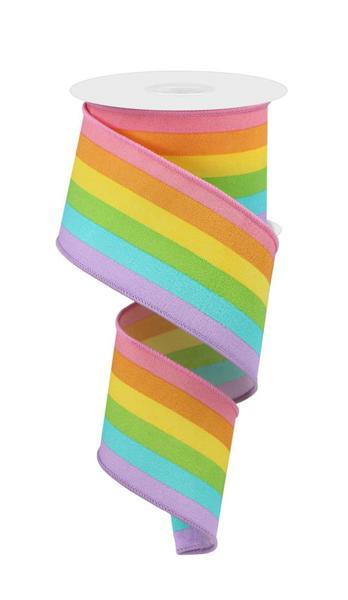 2.5" Vertical Stripe Ribbon: Pastel Rainbow (10 Yards)