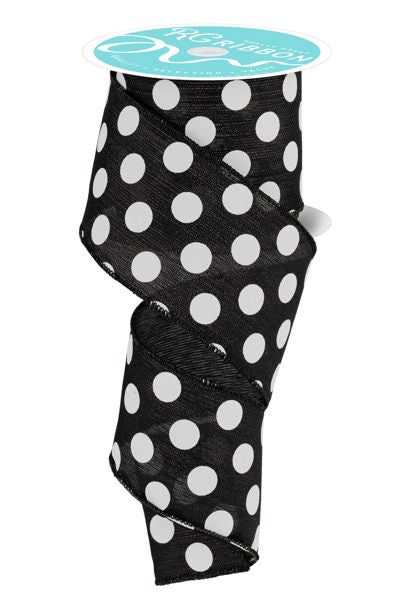 2.5" Medium Polka Dot Ribbon: Black & White (10 yards)