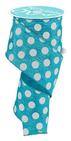 2.5" Medium Polka Dot Ribbon: Metallic Turquoise & White (10 Yards)