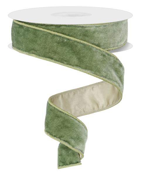 Sage Green Deluxe Velvet/Satin Backing Ribbon - 10 Yards