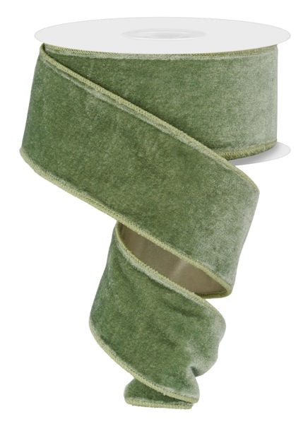 Sage Green Deluxe Velvet/Satin Backing Ribbon - 10 Yards