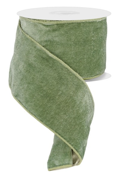 Sage Green Deluxe Velvet/Satin Backing Ribbon - 10 Yards