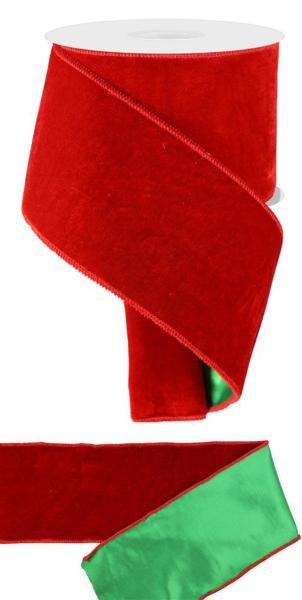 Deluxe Velvet/Satin Backing Ribbon: Red & Green (10 Yards)