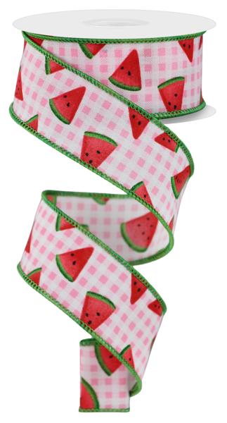 1.5" Watermelon Slice W/Gingham Ribbon - 10 Yards