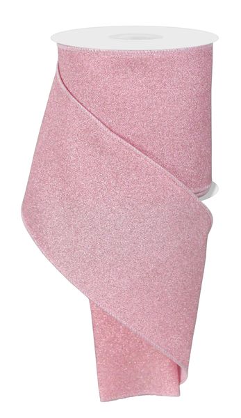 4"x 10yds Fine Glitter On Faux Royal Light Pink/Pink Ribbon