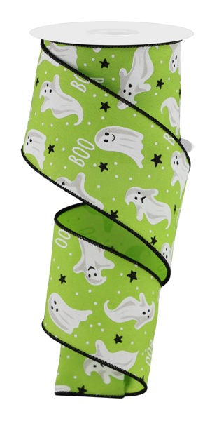 2.5" Ghosts/Boo Ribbon - Green - 10 Yards