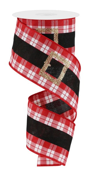 2.5" Santa Belt On Woven Ribbon (10 Yards)
