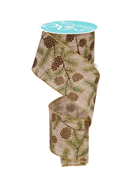 2.5"x 10yds Pinecone/Branch Ribbon