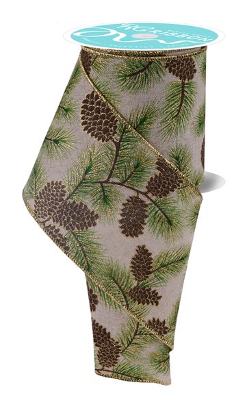 4" x 10yds Pinecone Branches Ribbon