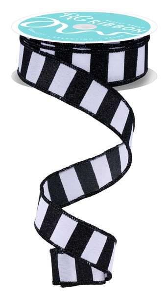 7/8" x 10yd Horizontal Glitter Stripes White/Black