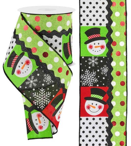 4" 2-In-1 Snowman/Polka Dot Ribbon - 10 Yards