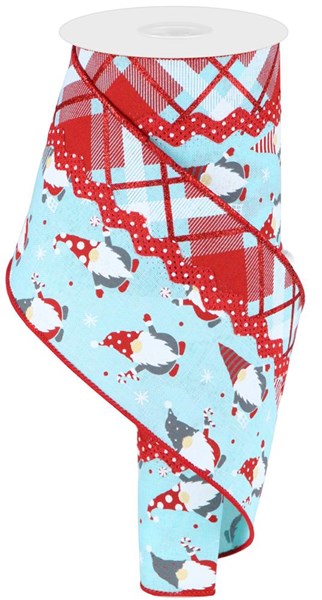 4" Gnome Ribbon: Ice Blue & Red (10 Yards)