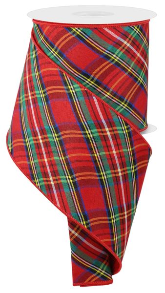 Plaid/Diagonal Fused Back Ribbon Red/Emrld/Ylw/Blk/Blu