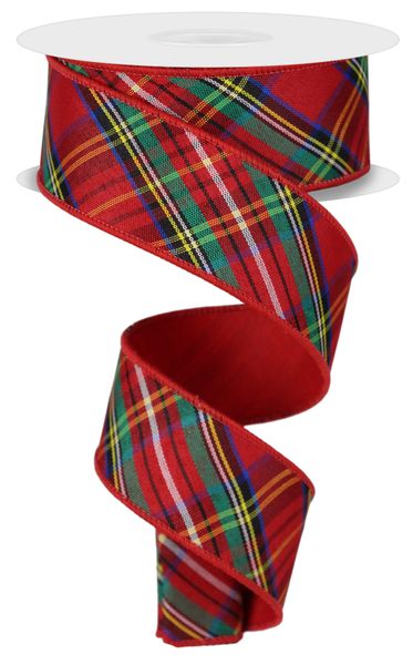 Plaid/Diagonal Fused Back Ribbon Red/Emrld/Ylw/Blk/Blu