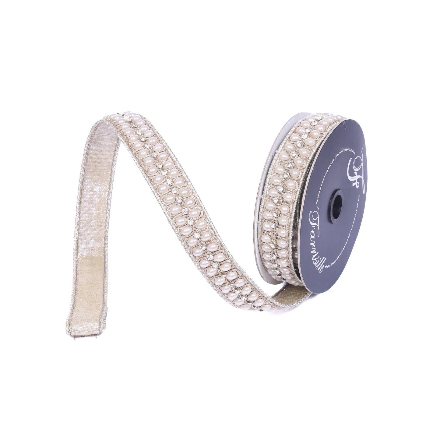 Farrisilk 1"x 5yds Pendeloque/Pearl Ribbon Champagne