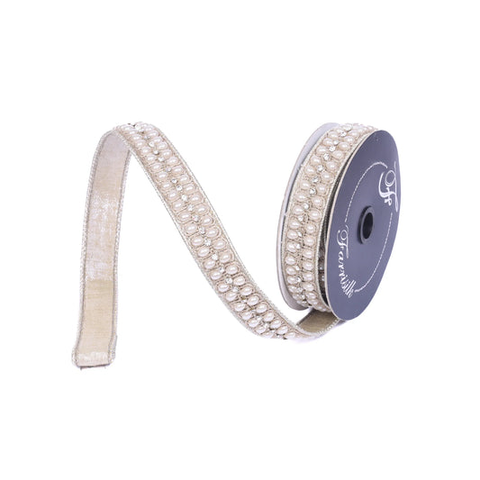 Farrisilk 1"x 5yds Pendeloque/Pearl Ribbon Champagne