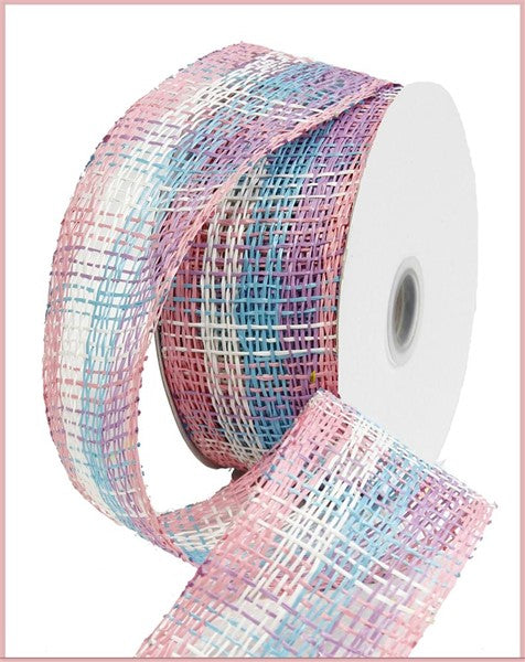 Poly Burlap Stripe Check Mesh Ribbon: Lavender, Turquoise, Pink (20 Yards)