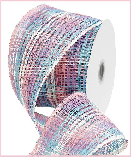 Poly Burlap Stripe Check Mesh Ribbon: Lavender, Turquoise, Pink (20 Yards)
