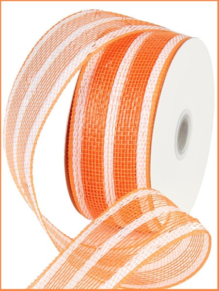 Deluxe Film Stripe Mesh Ribbon: Orange, White (25 Yards)