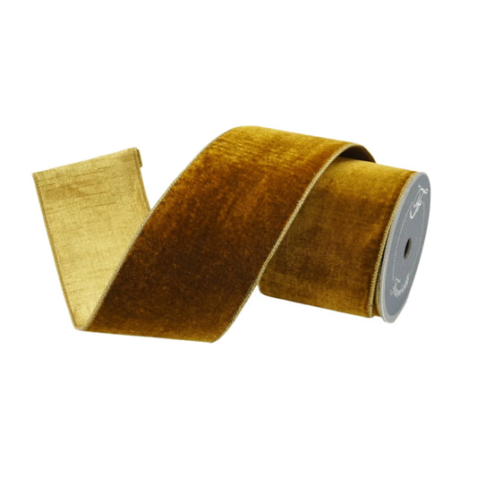 Farrisilk 4"x 10yds Velvet Luster Ribbon Antique Gold