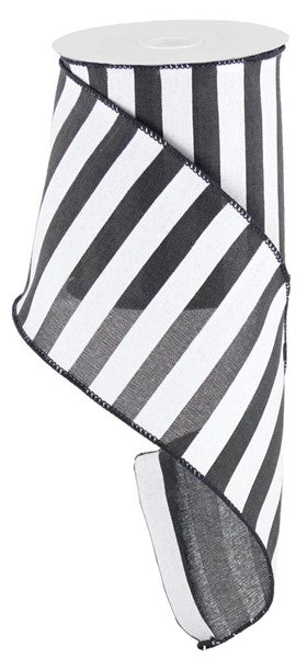 4" x 10yds Horizontal Stripe Ribbon: Black & White (10 Yards)