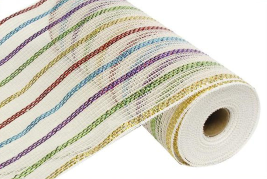 10.25" Metallic Poly/Fiber Mesh: White w/Mutli (10 Yards)