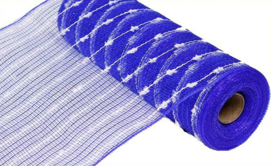 10.25" Metallic Puff Ball Mesh: Royal Blue & White (10 Yards)