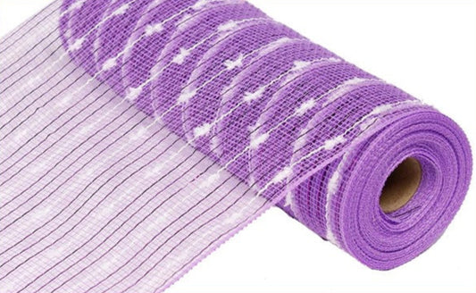 10.25" Metallic Puff Ball Mesh: Lavender & White (10 Yards)