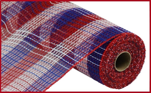10.25" Faux Jute Small Check Mesh: Red, White, & Blue (10 Yards)