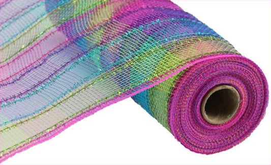 10.25" Tinsel/PP Check Mesh: Fuchsia, Purple, Turquoise, & Lime (10 Yards)