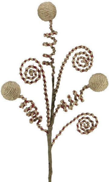 26"L Jute Rope Ball/Twisted Coil Spray: Red