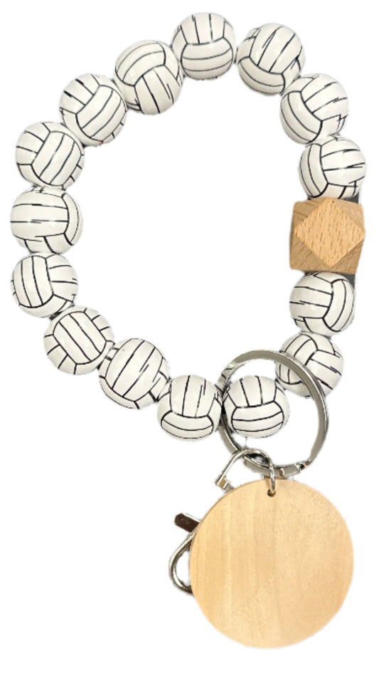 Wood Beaded Bracelet Sport Keyring