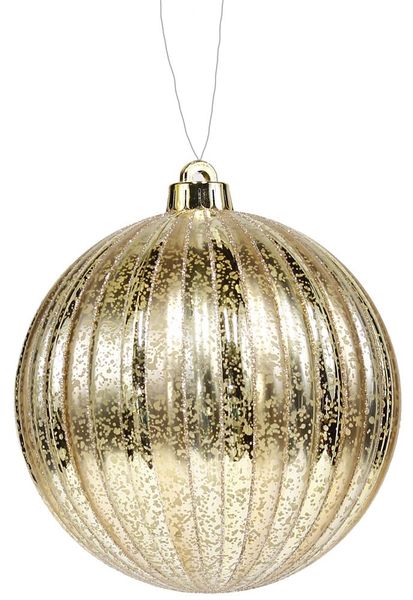 6" (150mm) Antique Look Vertical Stripe Ball Ornament Champagne/Gold